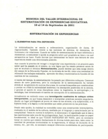 portada Memoria del taller internacional de sitematización de experiencias educativas. 10 al 14 de septiembre de 2001. Sistematización de experiencias.