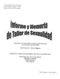 portada Informe y Memoria de Taller de Sexualidad